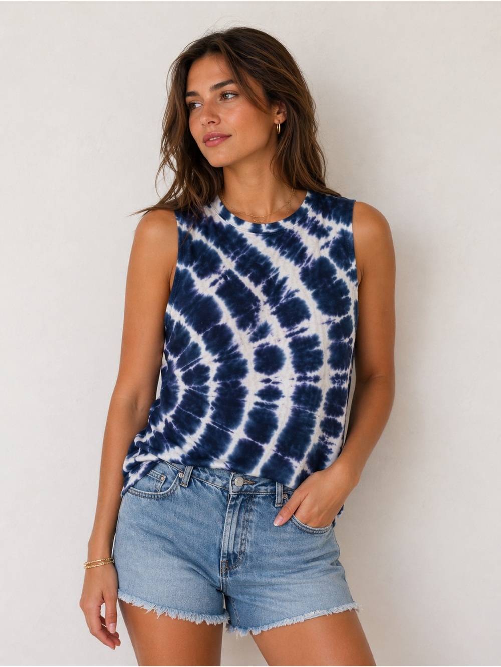 J.Crew Blue and White Tie-Dye Sleeveless Top